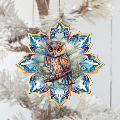 Great Horned Owl Snowflake Large Wooden Ornament by G. Debrekht - Nature Wildlife Decor - 8688436M-4