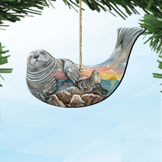 Seal Wooden Ornaments by G. DeBrekht - Coastal Holiday Decor - 8158914-0