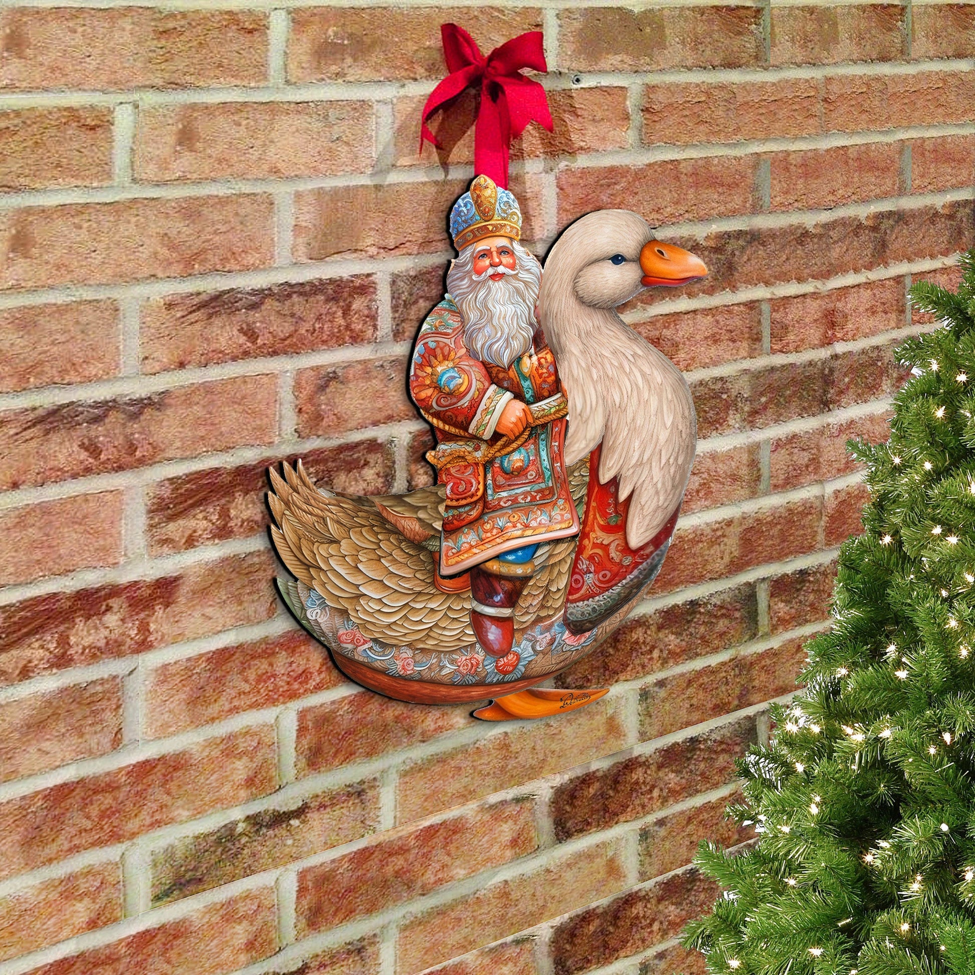 Charming Santa Riding Goose Holiday Door Decor by G. Debrekht - Christmas Santa Snowman Decor - 8611063H-2