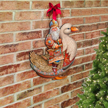 Charming Santa Riding Goose Holiday Door Decor by G. Debrekht - Christmas Santa Snowman Decor - 8611063H-2