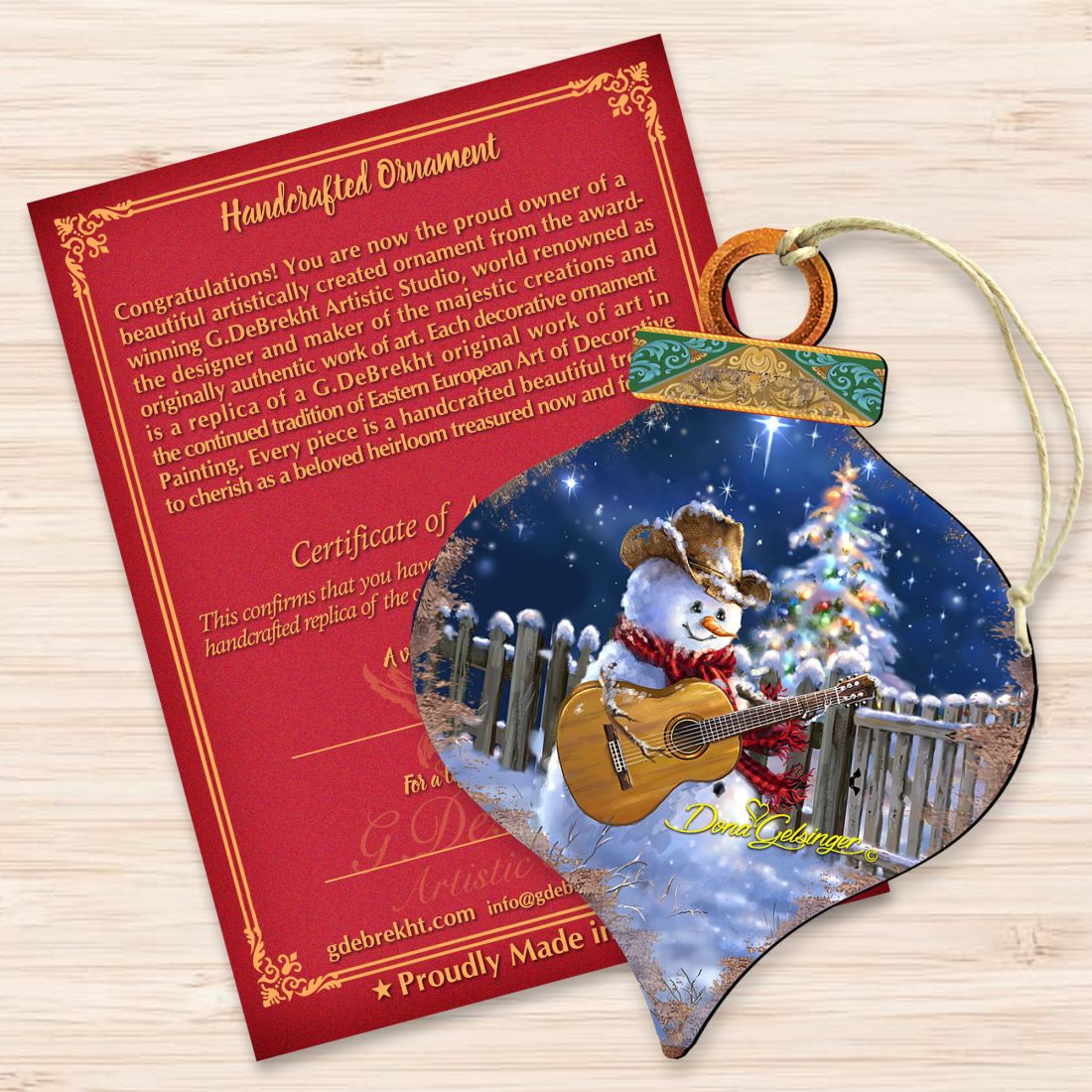 Guitar Player Snowman Wooden Ornaments of 2 by Gelsinger - Christmas Santa Snowman Decor - 8031120-1531-3