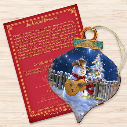 Guitar Player Snowman Wooden Ornaments of 2 by Gelsinger - Christmas Santa Snowman Decor - 8031120-1531-3