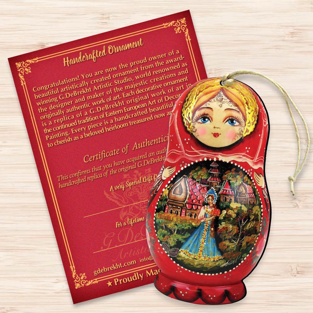 Scarlet Flower Matreshka Wooden Ornaments by G. DeBrekht - Christmas Santa Snowman Decor - 8115103-3