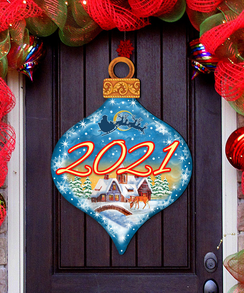 Dated Christmas Village Dated Door Decor by G. DeBrekht - Christmas Santa Snowman Decor - 8112182H-D-4
