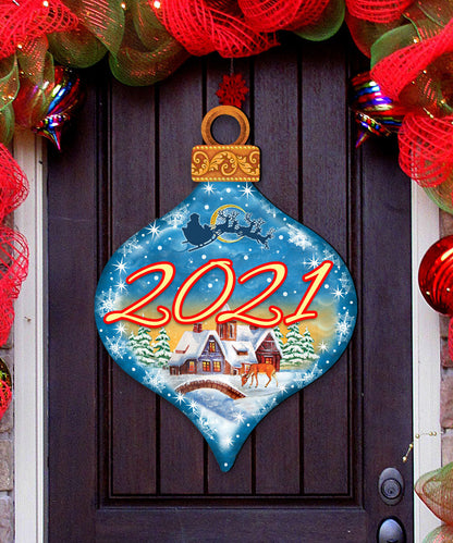 Dated Christmas Village Dated Door Decor by G. DeBrekht - Christmas Santa Snowman Decor - 8112182H-D-4