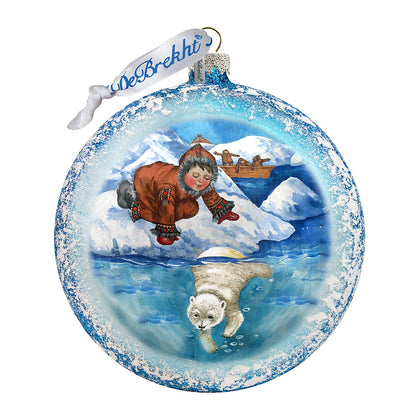Alaska Boy Polar Bear Glass Ornament by G. DeBrekht - Wildlife Holiday Decor - 744-035-1