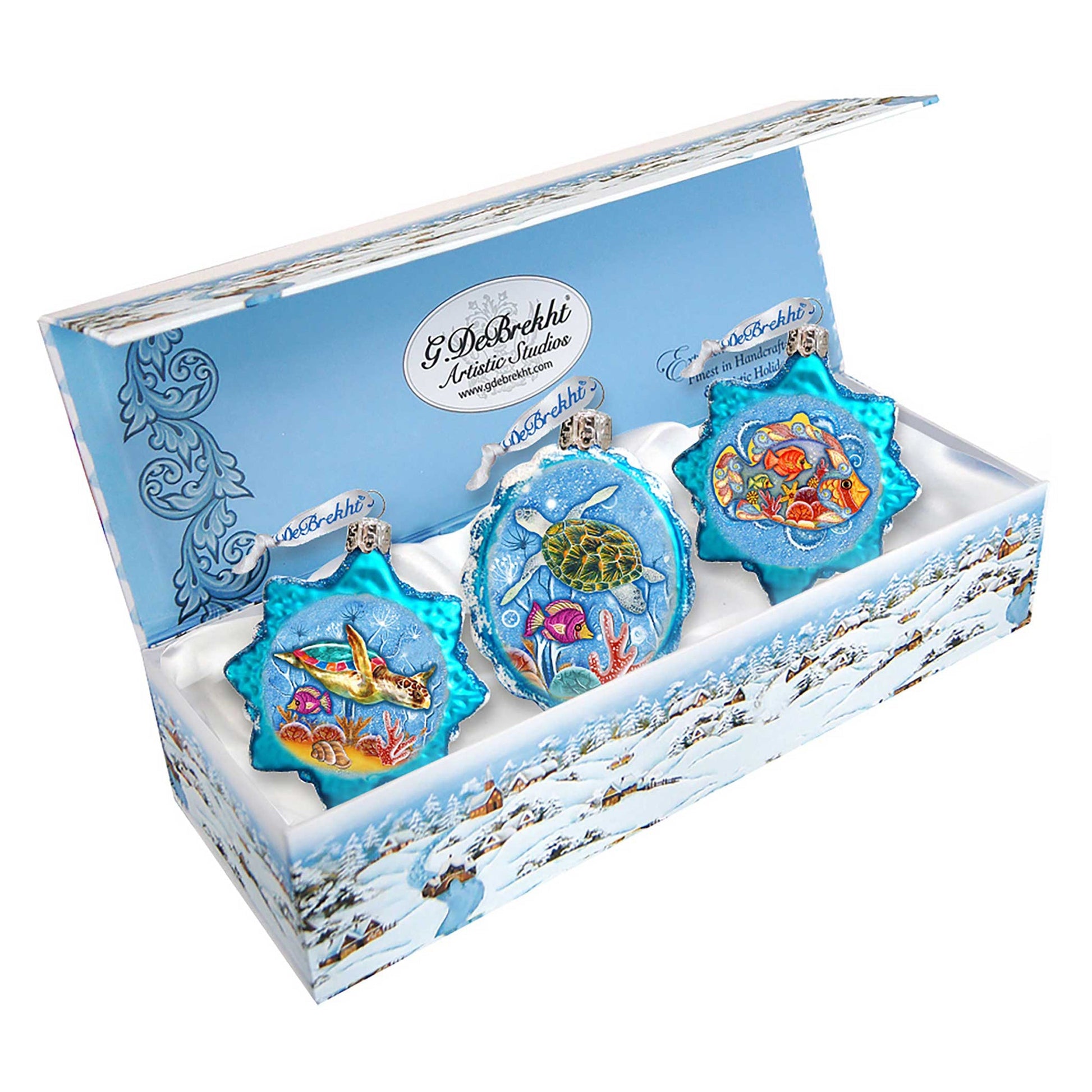 Under the Sea Mercury Glass Ornaments Set of 3 by G. DeBrekht - Coastal Holiday Decor - 770132S3-4