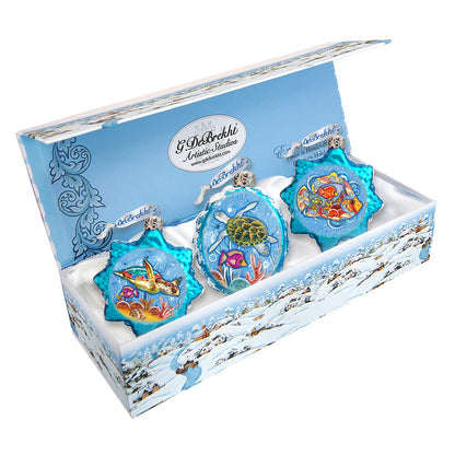 Under the Sea Mercury Glass Ornaments Set of 3 by G. DeBrekht - Coastal Holiday Decor - 770132S3-4