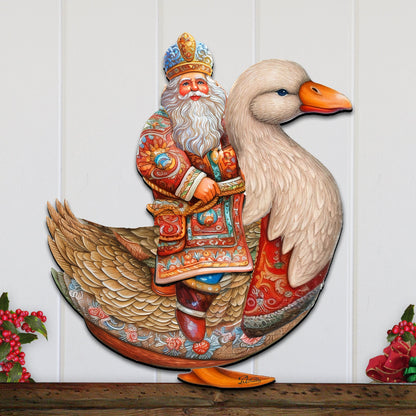 Charming Santa Riding Goose Holiday Door Decor by G. Debrekht - Christmas Santa Snowman Decor - 8611063H-1