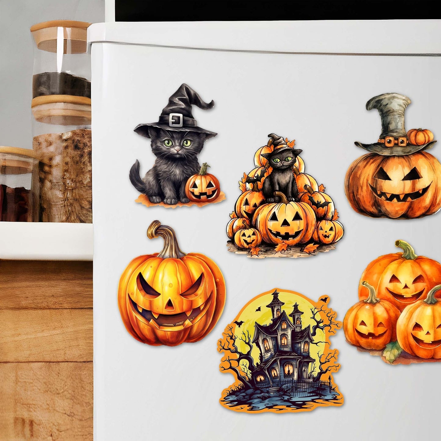 Spooky Pumpkins Decorative Eco Wood Magnets Set of 6 by G. Debrekht - Halloween Decor - 8090019G-S6-0