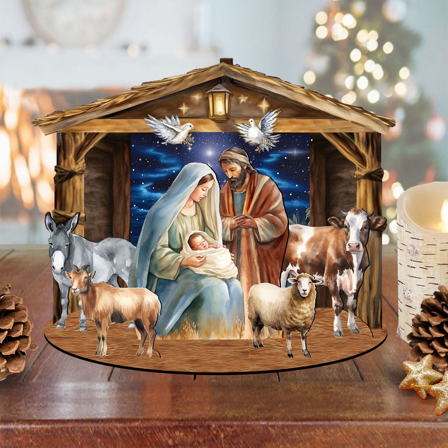 Classic Holy Family Nativity Scene Decorative Village Eco Wood Set by G. Debrekht Nativity Holiday Decor - 852766-0
