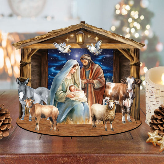 Classic Holy Family Nativity Scene Decorative Village Eco Wood Set by G. Debrekht Nativity Holiday Decor - 852766-0