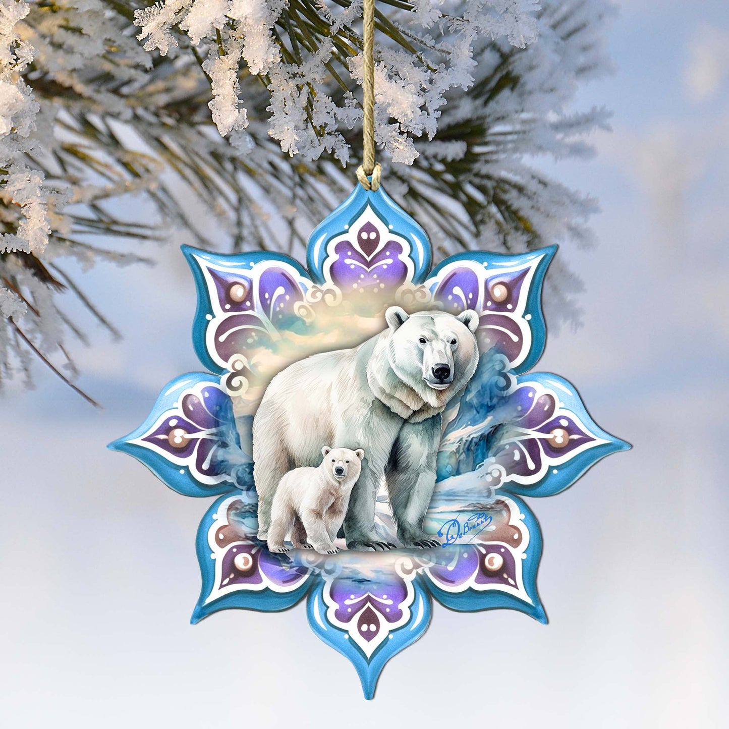 Polar Bear Snowflake Large Wooden Ornament by G. Debrekht - Nature Wildlife Decor - 8688408M-3