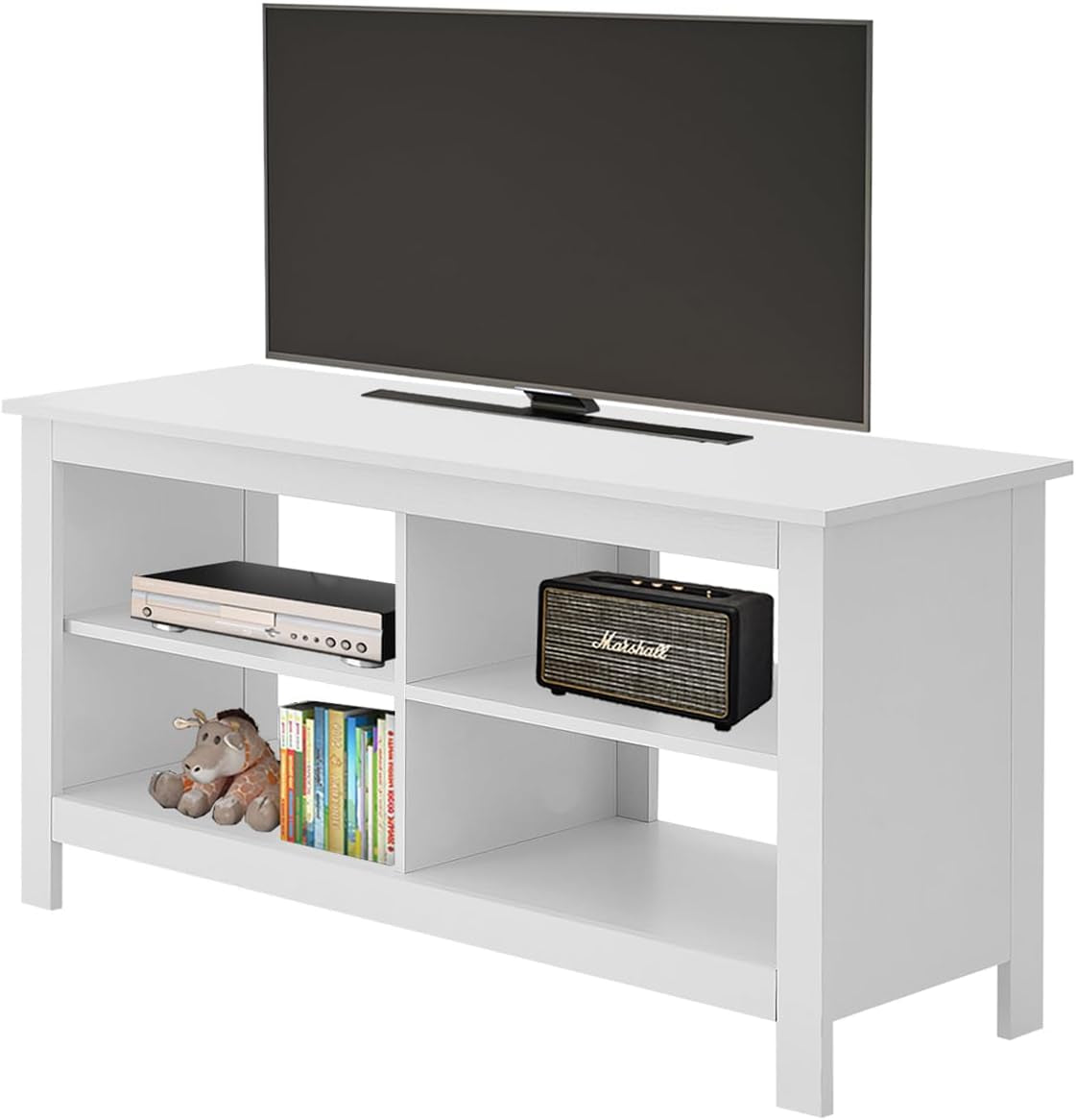43" White Mid Century TV Stand with Shelves-3