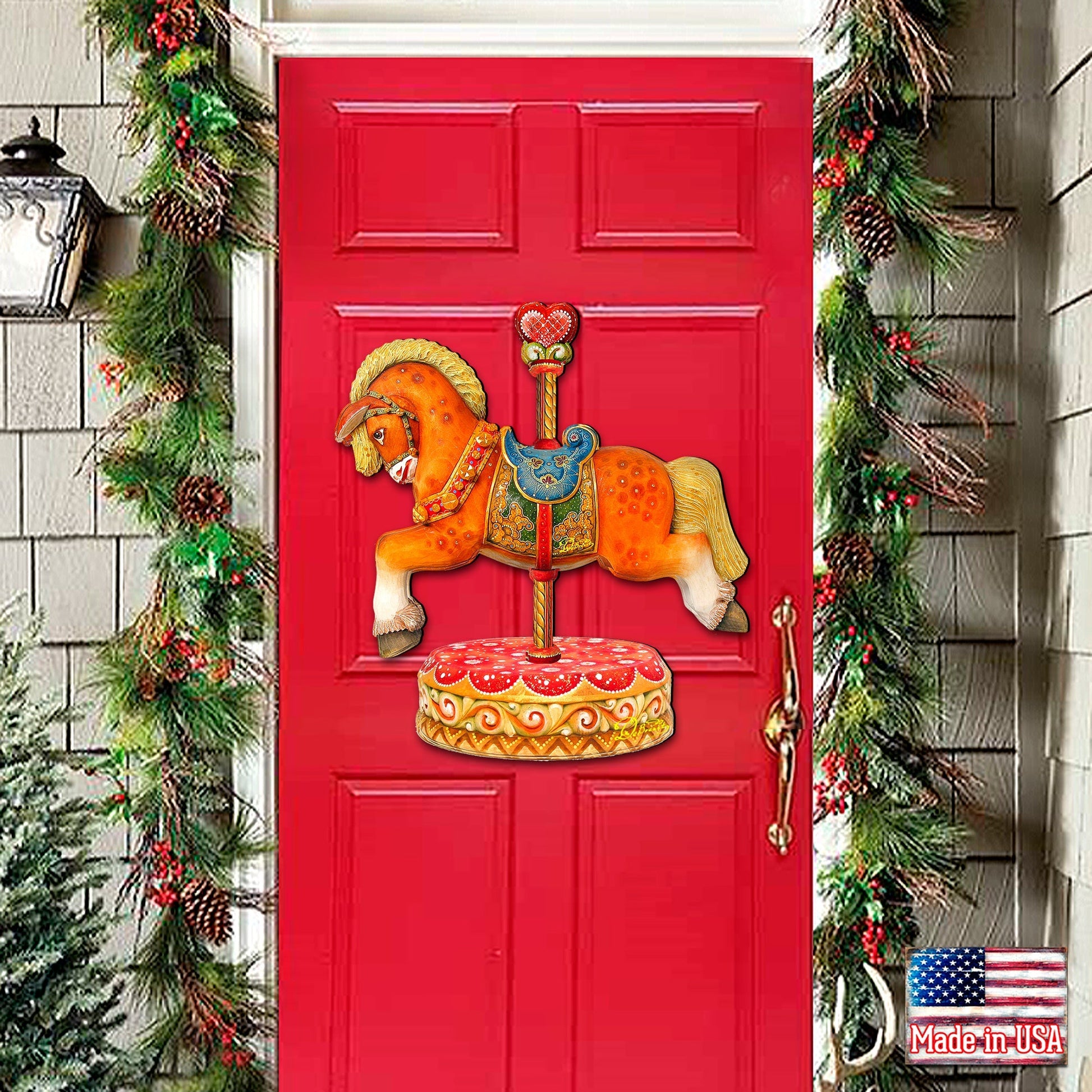 Carousel Horse Christmas Holiday Door Decor by G. DeBrekht - Carousel Holiday Decor - 8114041-1H-0
