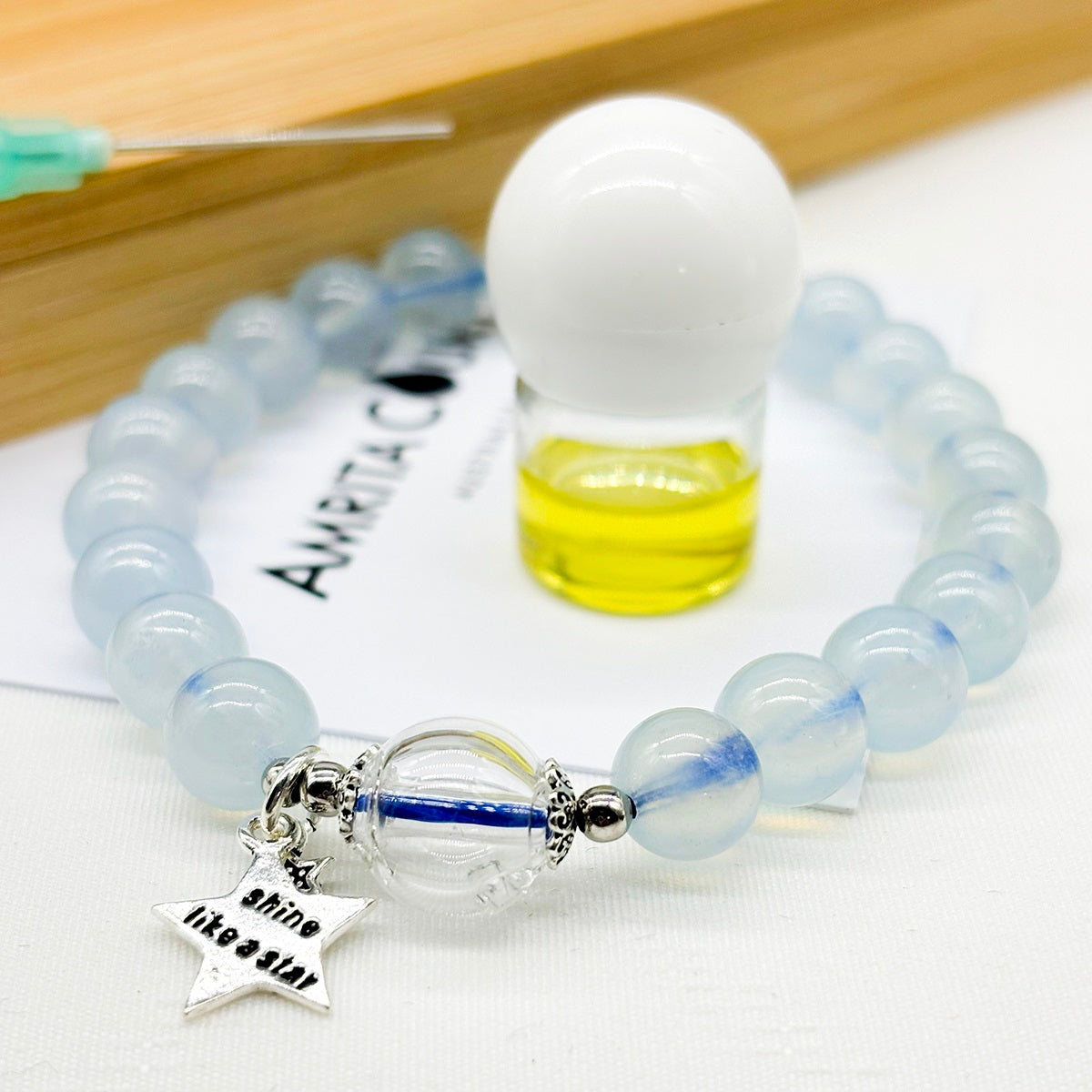 Sterling Silver Crystal Aroma Bracelet - Aquamarine | Energy & Healing | Diffuser Jewellery-3