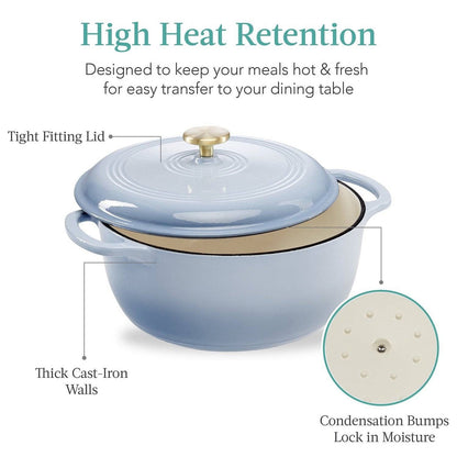 6 Quart Large Baby Blue Enamel Cast-Iron Dutch Oven Kitchen Cookware-0