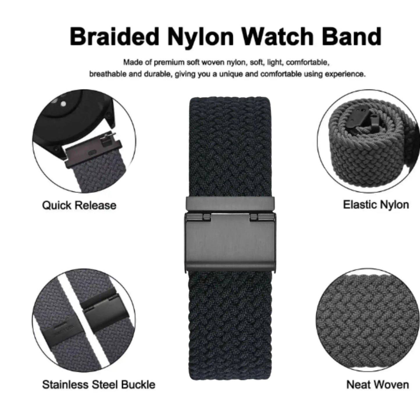 Black Green Braided Watch Band