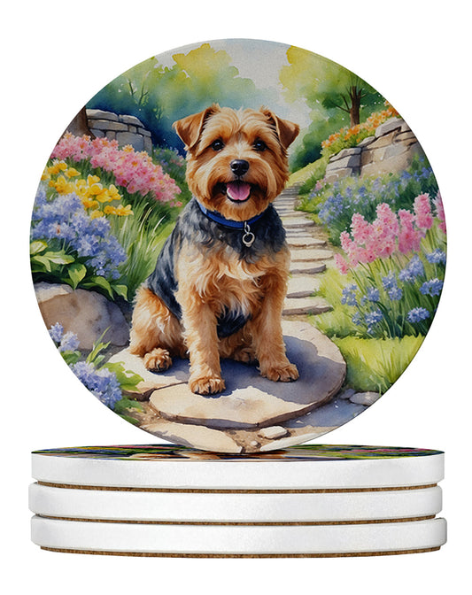 Norfolk Terrier Spring Path Large Sandstone Coasters Pack of 4-0