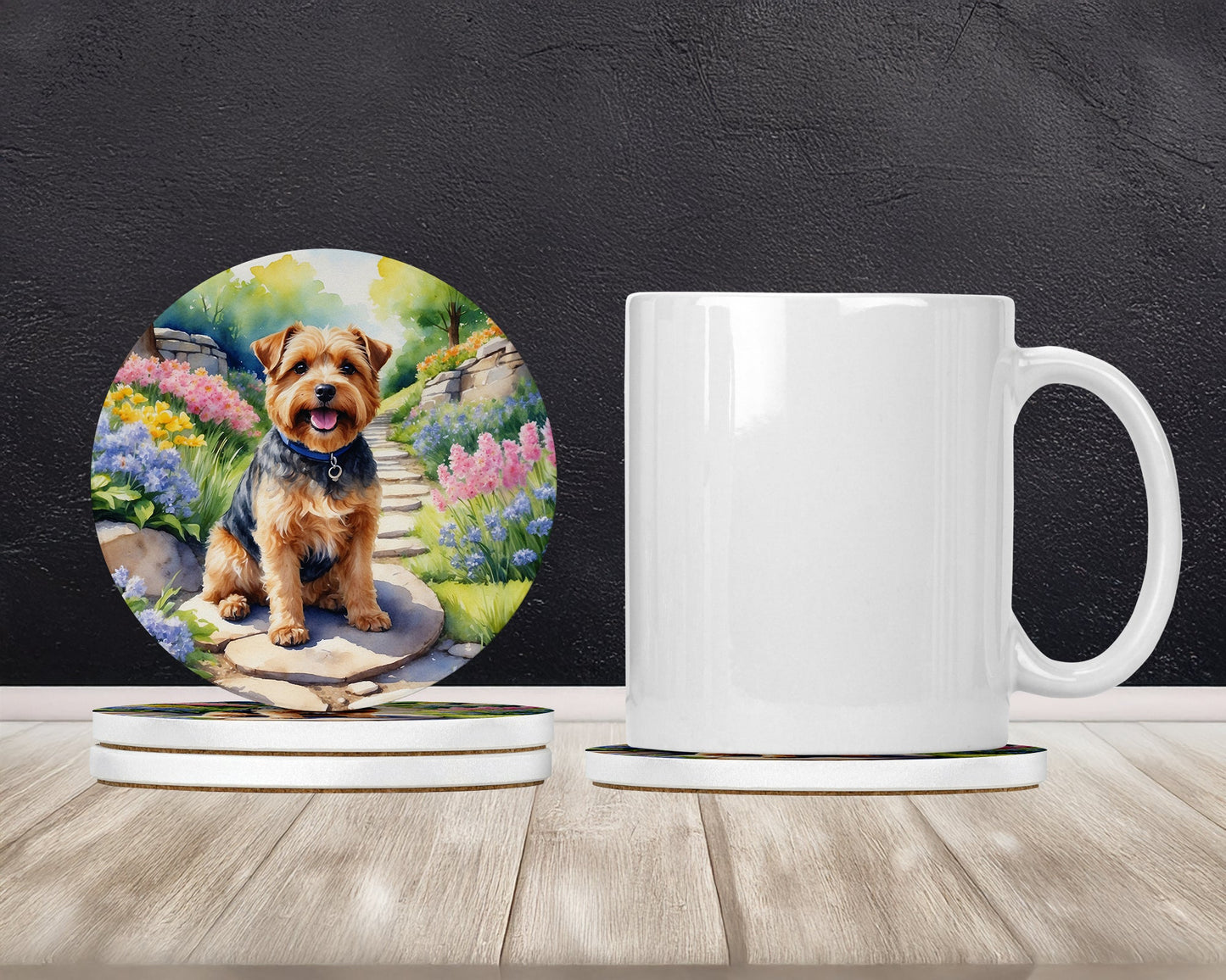 Norfolk Terrier Spring Path Large Sandstone Coasters Pack of 4-1