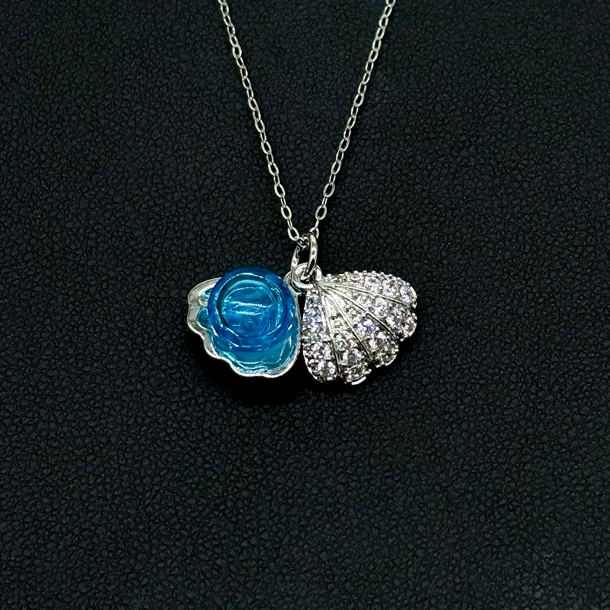 Diamond Shell Aroma Necklace - Aqua | Energy & Healing | Diffuse on the go | Sterling Silver Chain-1