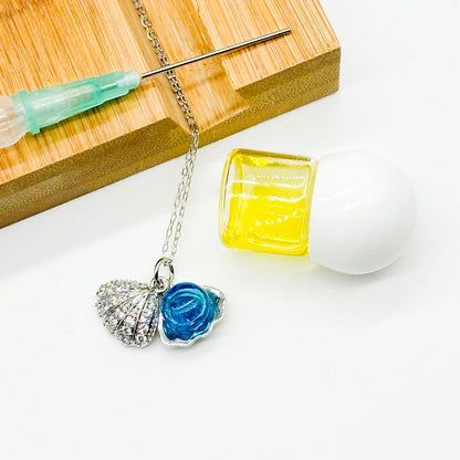 Diamond Shell Aroma Necklace - Aqua | Energy & Healing | Diffuse on the go | Sterling Silver Chain-2