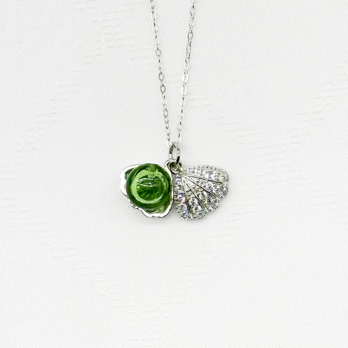 Diamond Shell Murano Aroma Necklace - Electric Lime | Energy & Healing | Diffuse on the go | Sterling Silver Gift-2