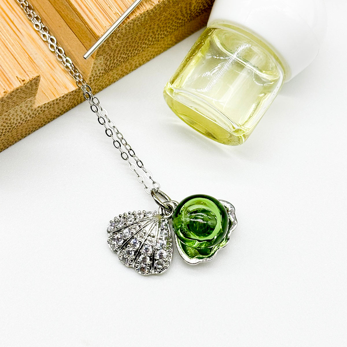 Diamond Shell Murano Aroma Necklace - Electric Lime | Energy & Healing | Diffuse on the go | Sterling Silver Gift-3