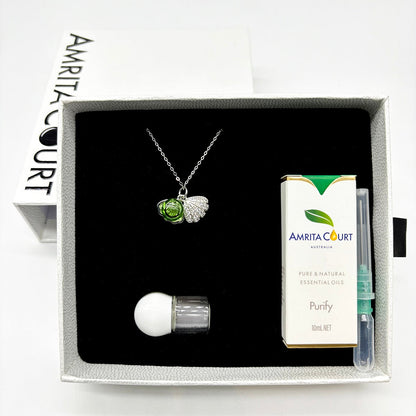 Diamond Shell Murano Aroma Necklace - Electric Lime | Energy & Healing | Diffuse on the go | Sterling Silver Gift-1