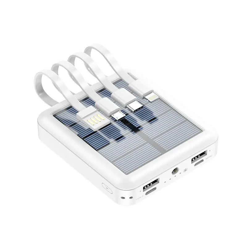 Large-capacity 20000 mAh outdoor mini mobile power bank with its own line solar power sharing four-wire power bank-0