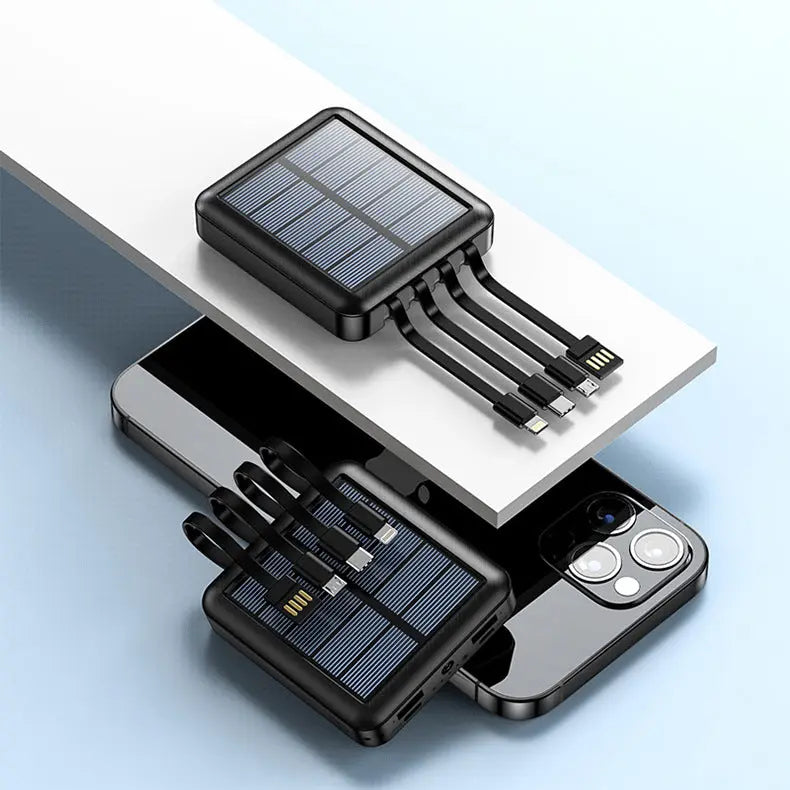 Large-capacity 20000 mAh outdoor mini mobile power bank with its own line solar power sharing four-wire power bank-3