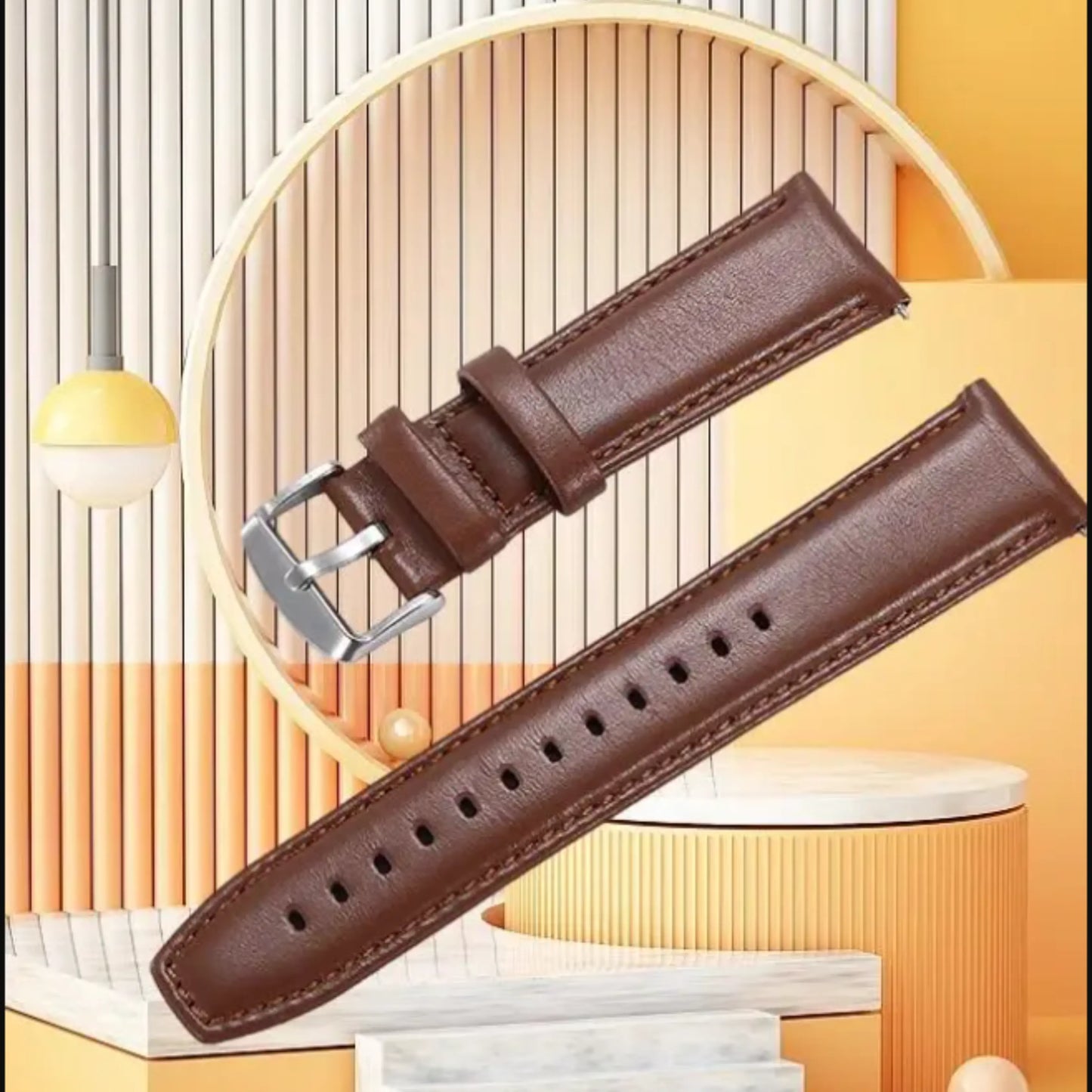 Brown Leather Smart Watch 22mm Band