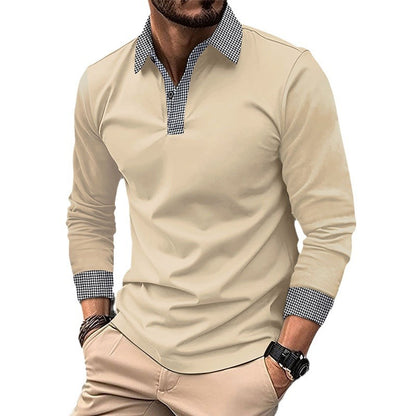 Men's Long-sleeved Polo Shirt Printing Color Contrast Casual