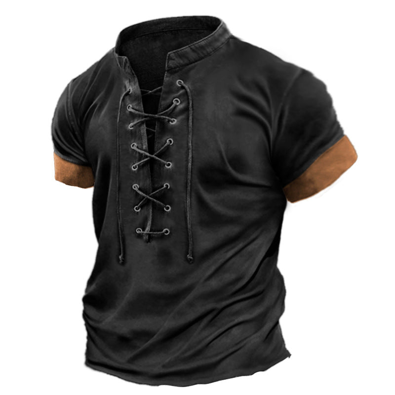 Men's Retro Lace Up Casual T-shirt