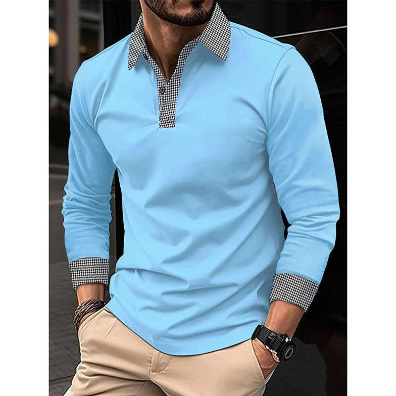 Men's Long-sleeved Polo Shirt Printing Color Contrast Casual