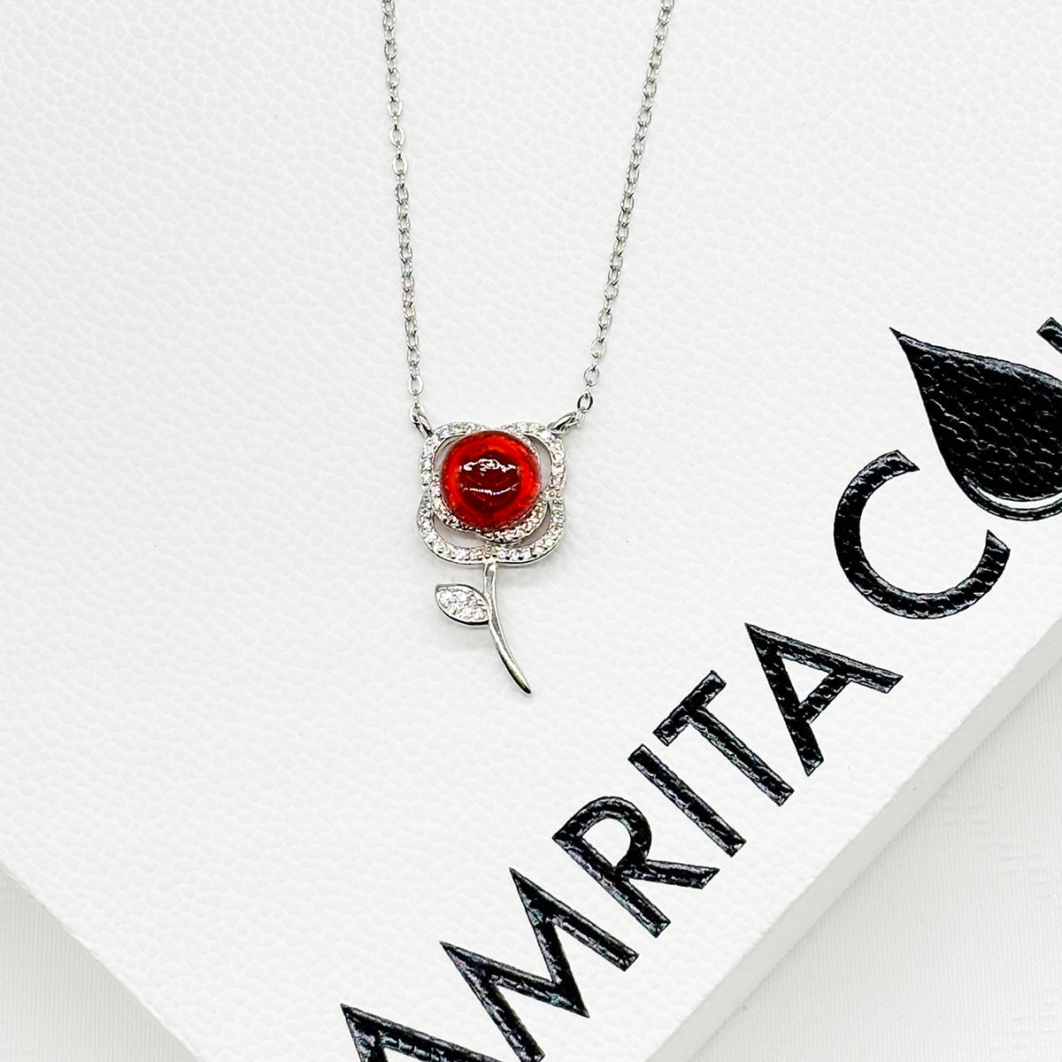 Sterling Silver Rose Garden Aroma Necklace - Crimson | Energy & Healing | Diffuse on the go-1