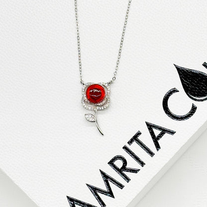 Sterling Silver Rose Garden Aroma Necklace - Crimson | Energy & Healing | Diffuse on the go-1