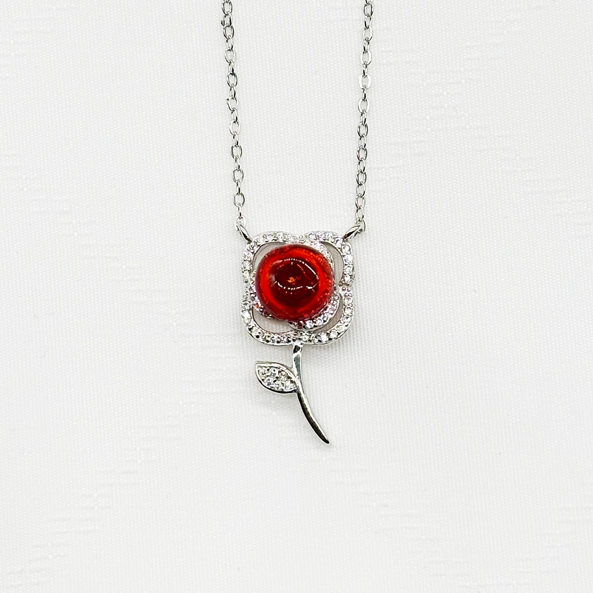 Sterling Silver Rose Garden Aroma Necklace - Crimson | Energy & Healing | Diffuse on the go-0
