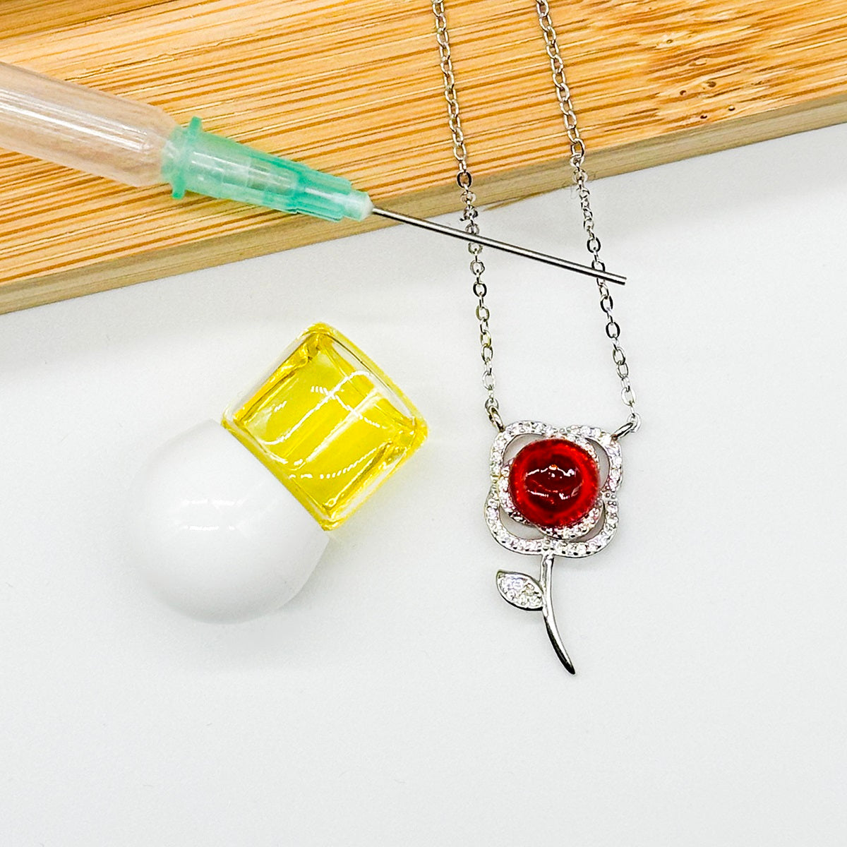 Sterling Silver Rose Garden Aroma Necklace - Crimson | Energy & Healing | Diffuse on the go-3