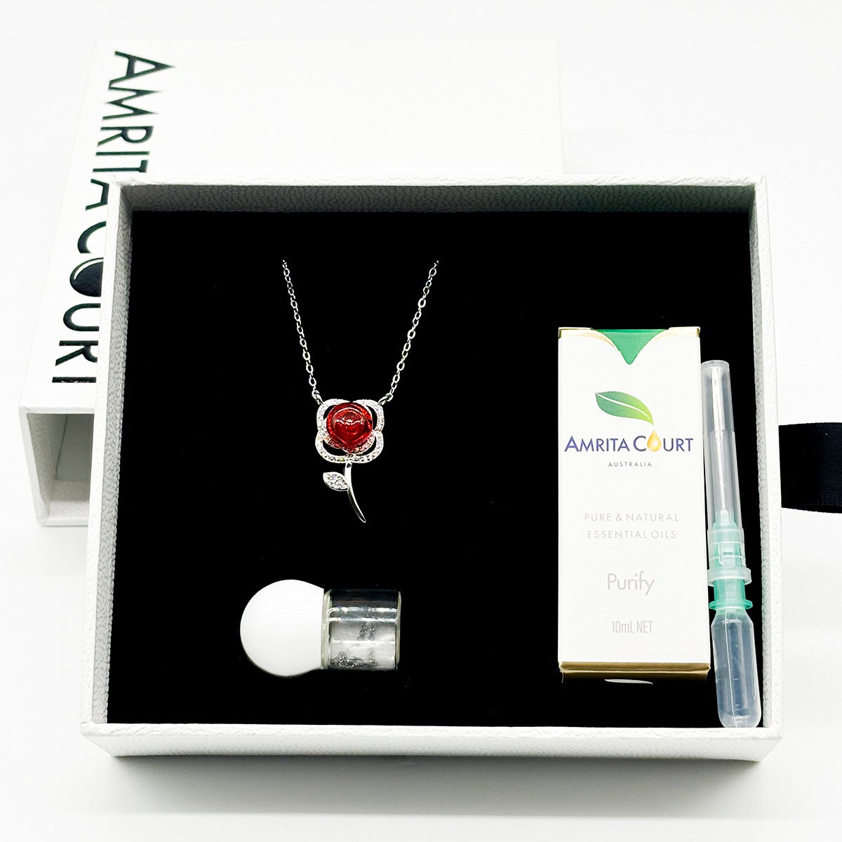 Sterling Silver Rose Garden Aroma Necklace - Crimson | Energy & Healing | Diffuse on the go-4