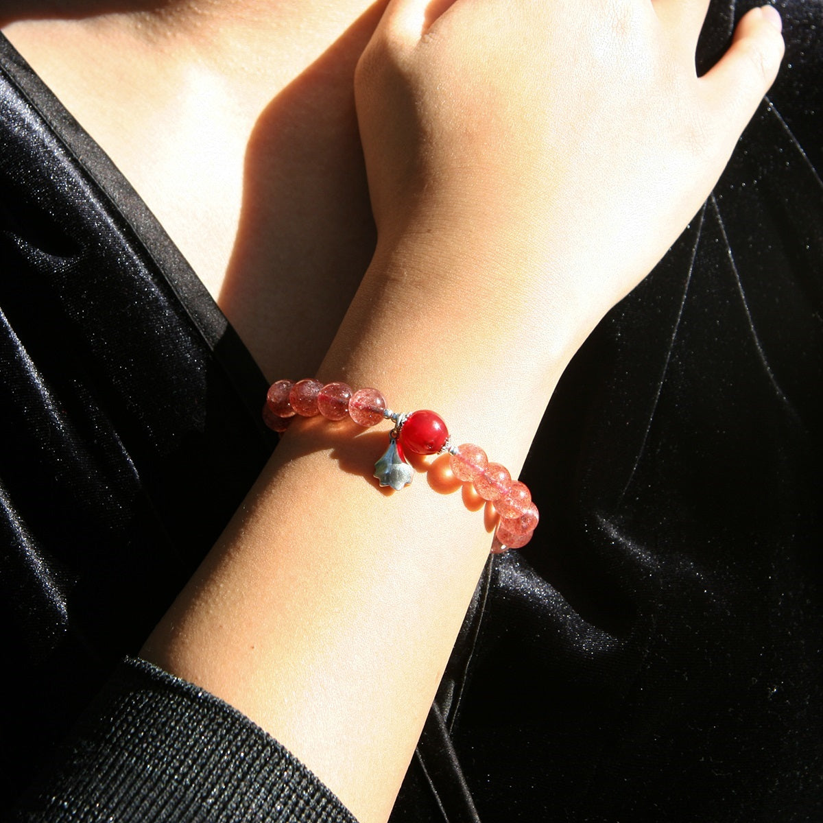 Sterling Silver Crystal Aroma Bracelet - Strawberry Quartz | Energy & Healing | Diffuser Jewellery-4