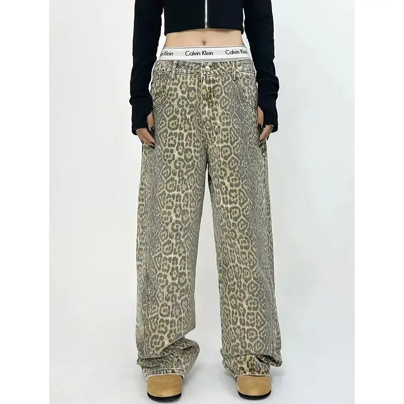 Leopard Print Wide Leg Pants For Women