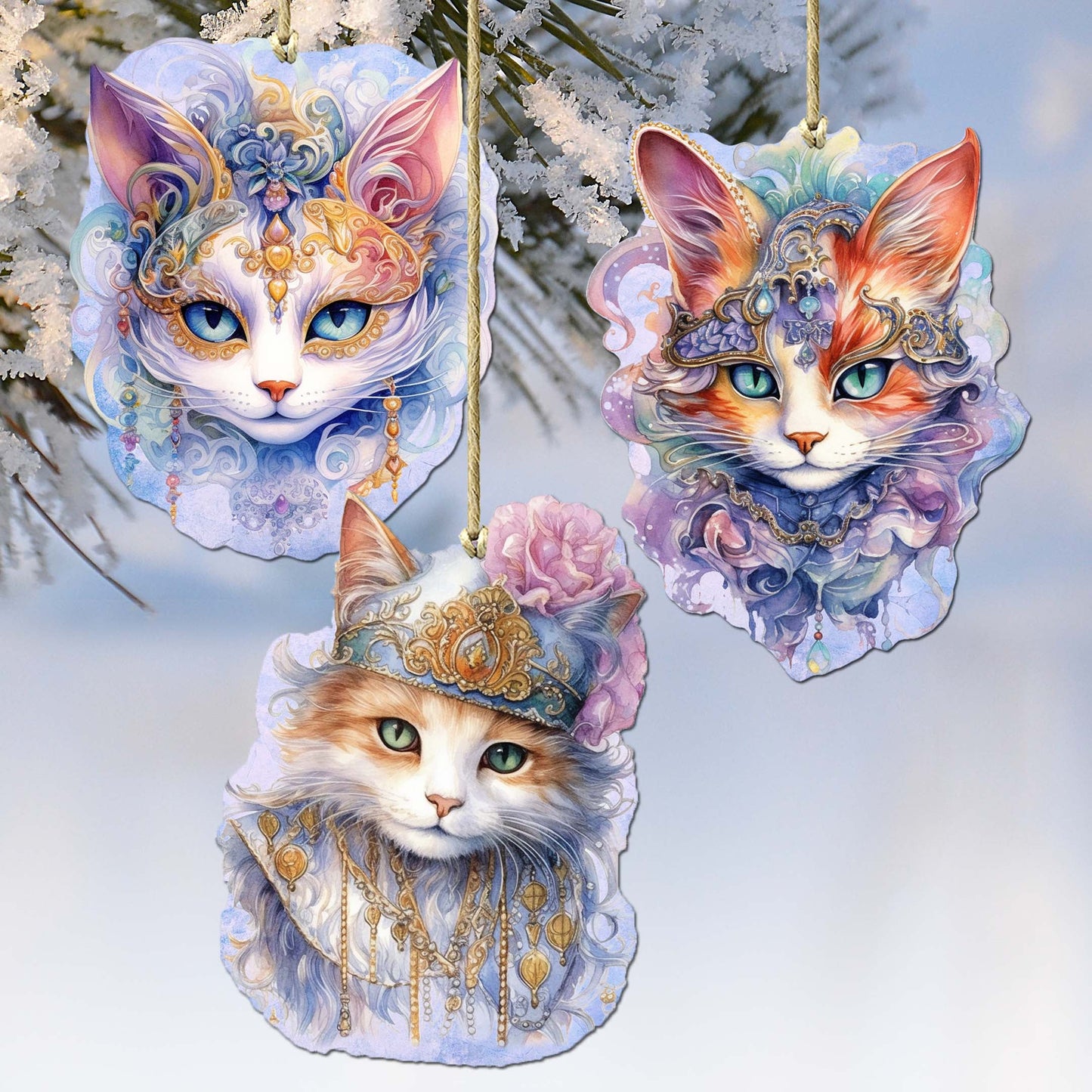 Beautiful Cats Decorative Eco Wood Ornaments Set of 3 by G. Debrekht - Christmas Decor - 8091033-S3-0