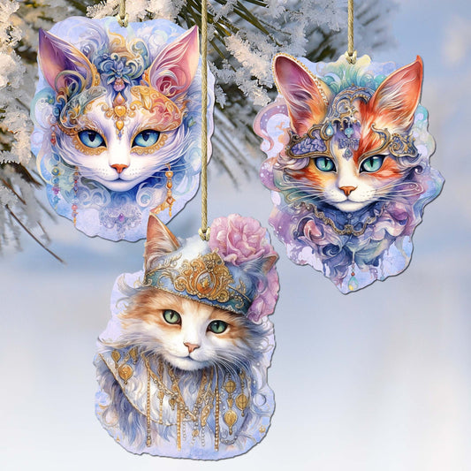 Beautiful Cats Decorative Eco Wood Ornaments Set of 3 by G. Debrekht - Christmas Decor - 8091033-S3-0