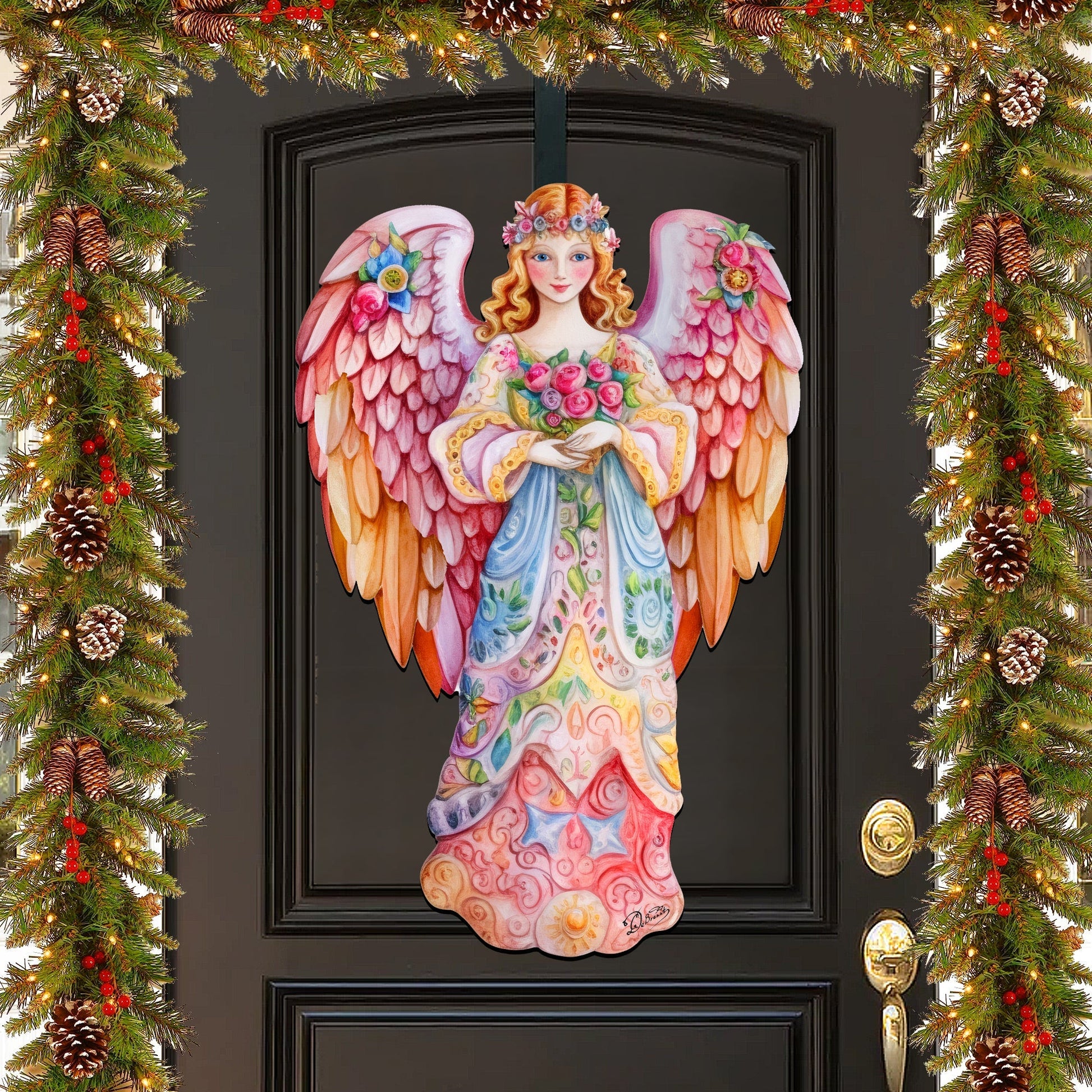 Pink Floral Angel Holiday Door Decor  by G. Debrekht - Christmas Decor - 8611023H-0