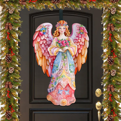 Pink Floral Angel Holiday Door Decor  by G. Debrekht - Christmas Decor - 8611023H-0