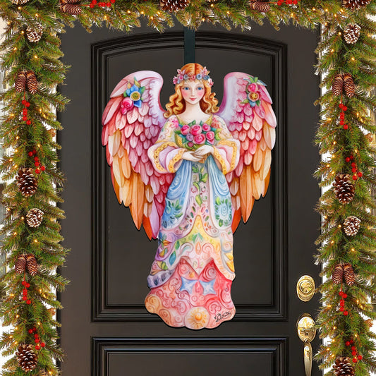 Pink Floral Angel Holiday Door Decor  by G. Debrekht - Christmas Decor - 8611023H-0