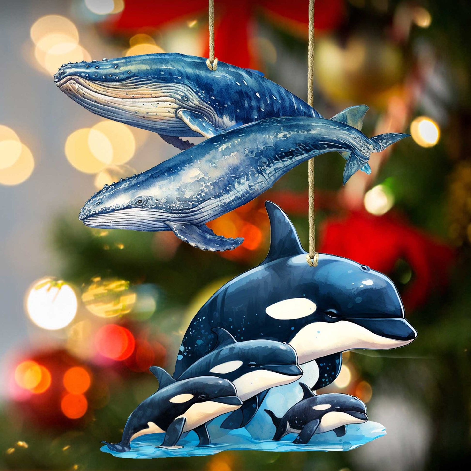 Alaskan Whale and Orca Eco Wood Ornaments Set of 2 by G. Debrekht - Wildlife Holiday Decor - 8091323S5-0