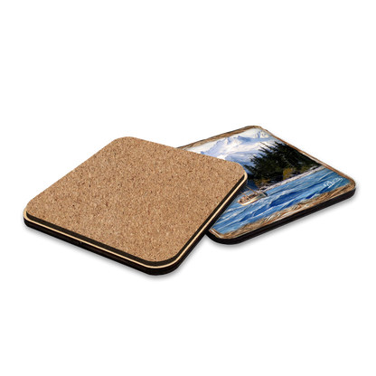 Fishing Boats Wooden Cork Placemat and Coasters Gift Set of 7 by Nature Wonders Coastal Wildlife Decor  - 85405C-S7-3