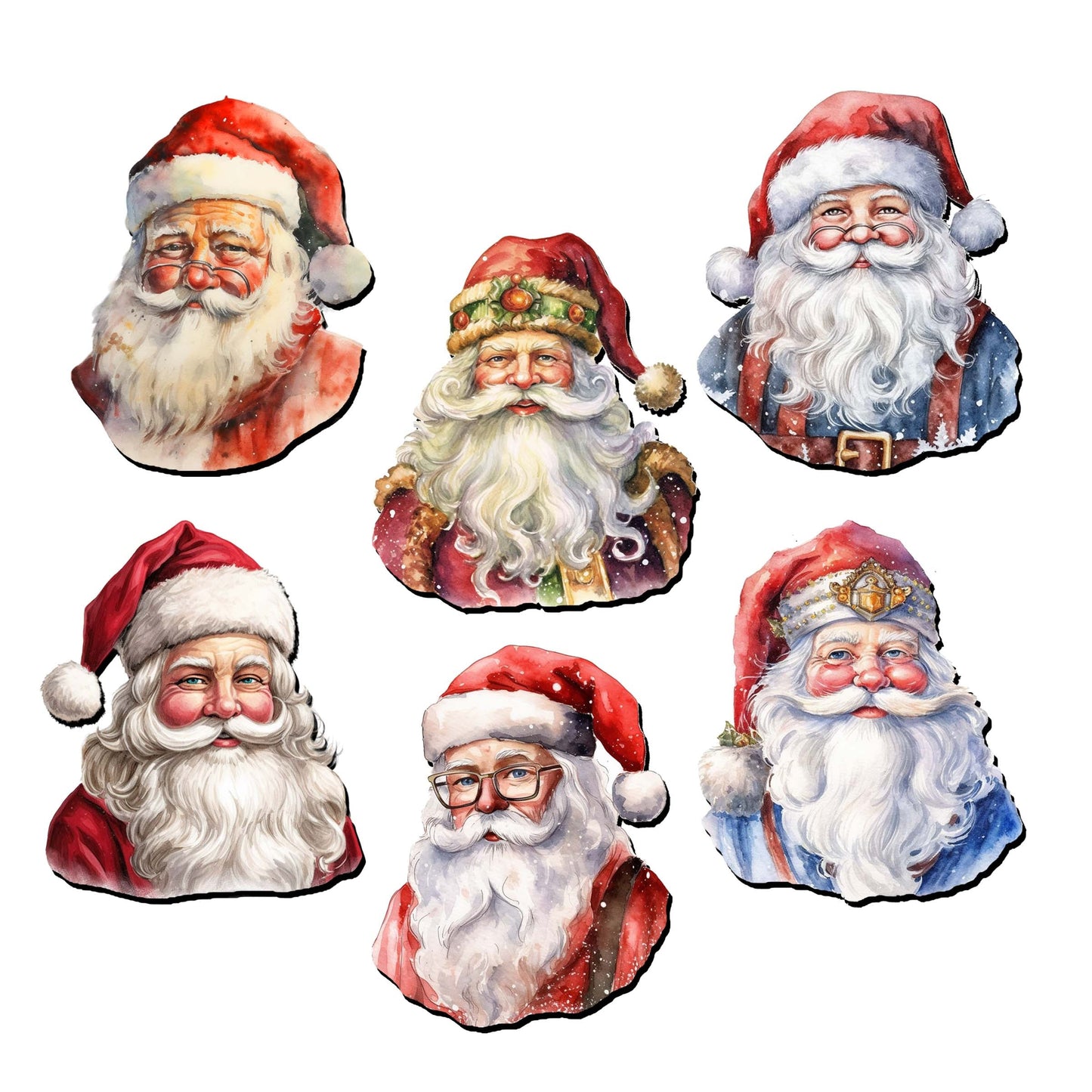 Jolly Santa Faces Decorative Eco Wood Magnets Set of 6 by G. Debrekht - Christmas Santa Snowman Décor - 8090045G-S6-4